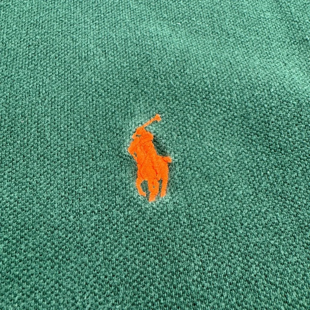 Polo Ralph Lauren Mens Green Short Sleeve Pique Polo Shirt Orange Pony Large